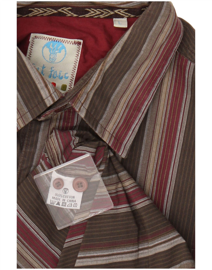 Fat Face Mens Shirt Large Brown Striped Cotton