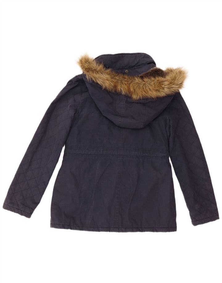 Fat Face Womens Hooded Quilted Jacket UK 10 Small Navy Blue Cotton