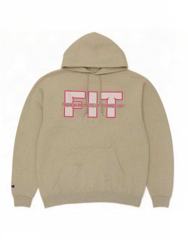 Champion Mens Graphic Hoodie Jumper Medium Beige Cotton