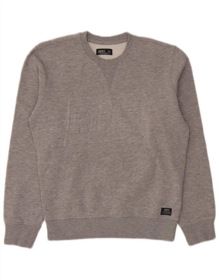 Rifle Mens Graphic Sweatshirt Jumper Small Grey Flecked Cotton