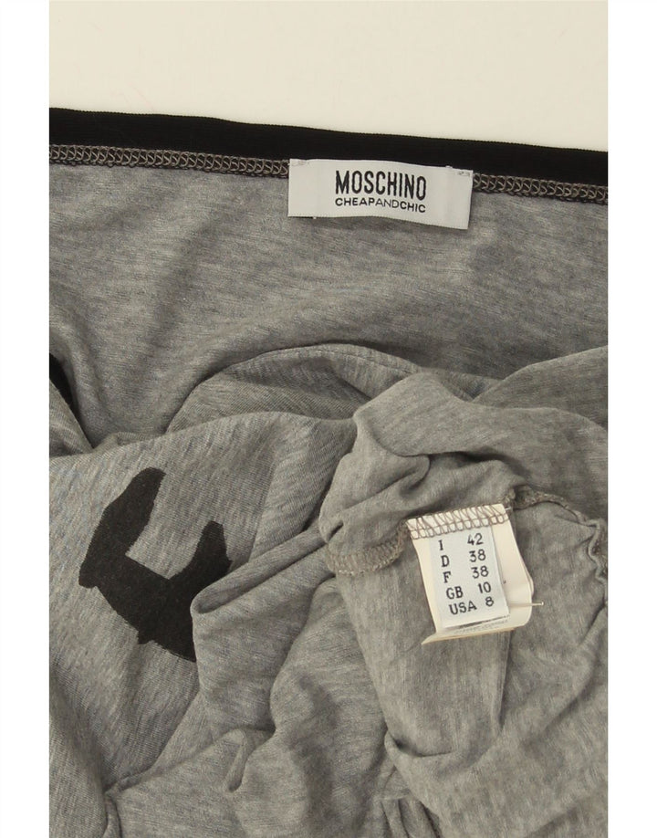 MOSCHINO Womens Oversized Graphic Long Sleeve Basic Dress UK 10 Small Grey Vintage Moschino and Second-Hand Moschino from Messina Hembry 