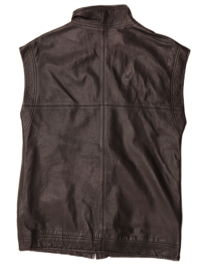 Vintage Mens Leather Gilet UK 36 Small Black