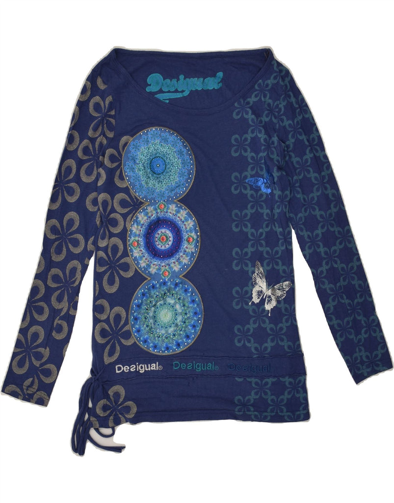 DESIGUAL Womens Graphic Top Long Sleeve UK 12 Medium Navy Blue Floral | Vintage Desigual | Thrift | Second-Hand Desigual | Used Clothing | Messina Hembry 