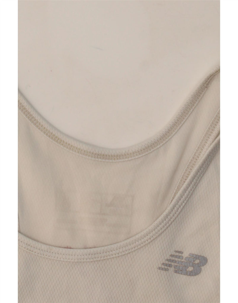 NEW BALANCE Womens Graphic Vest Top UK 10 Small White Polyester Vintage New Balance and Second-Hand New Balance from Messina Hembry 