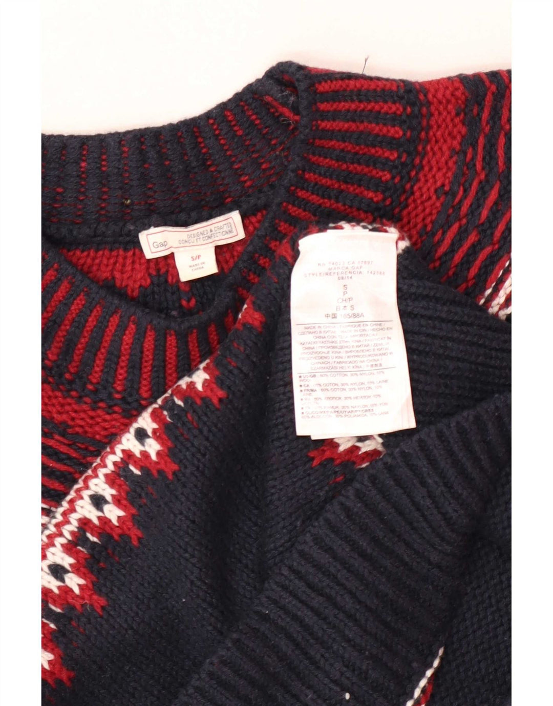 Gap Mens Turtle Neck Jumper Sweater Small Navy Blue Fair Isle Cotton