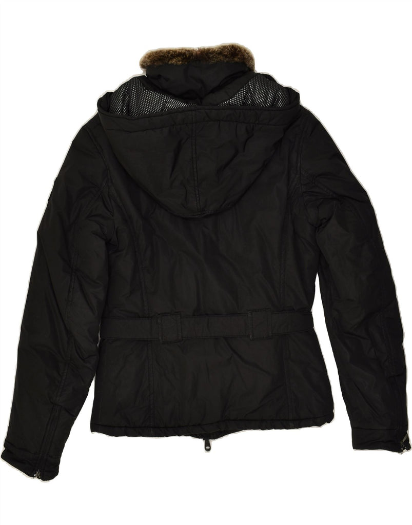 REFRIGIWEAR Womens Hooded Windbreaker Jacket UK 12 Medium Black Polyester Vintage Refrigiwear and Second-Hand Refrigiwear from Messina Hembry 