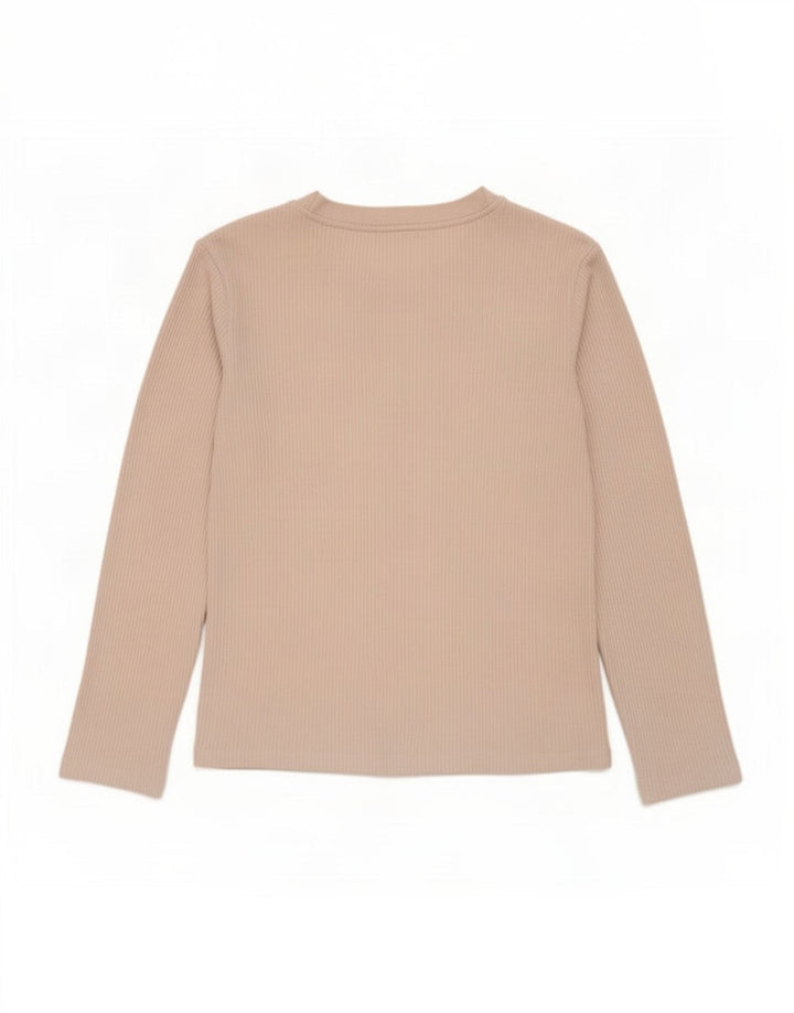 Zara Womens Top Long Sleeve UK 14 Medium Beige Polyester