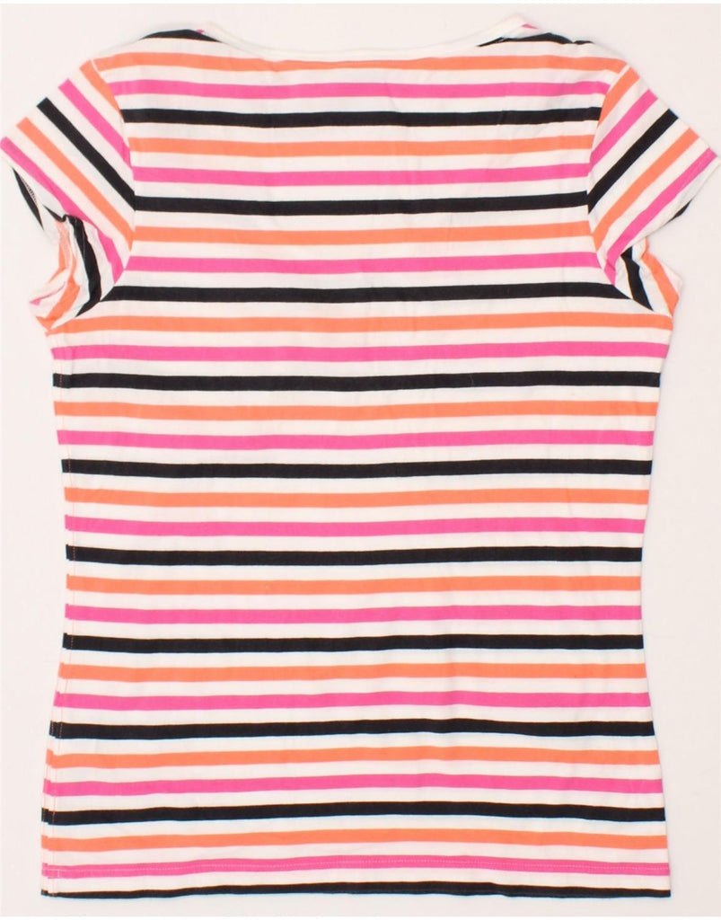 ADIDAS Womens T-Shirt Top UK 14 Medium Pink Striped Cotton Vintage Adidas and Second-Hand Adidas from Messina Hembry 