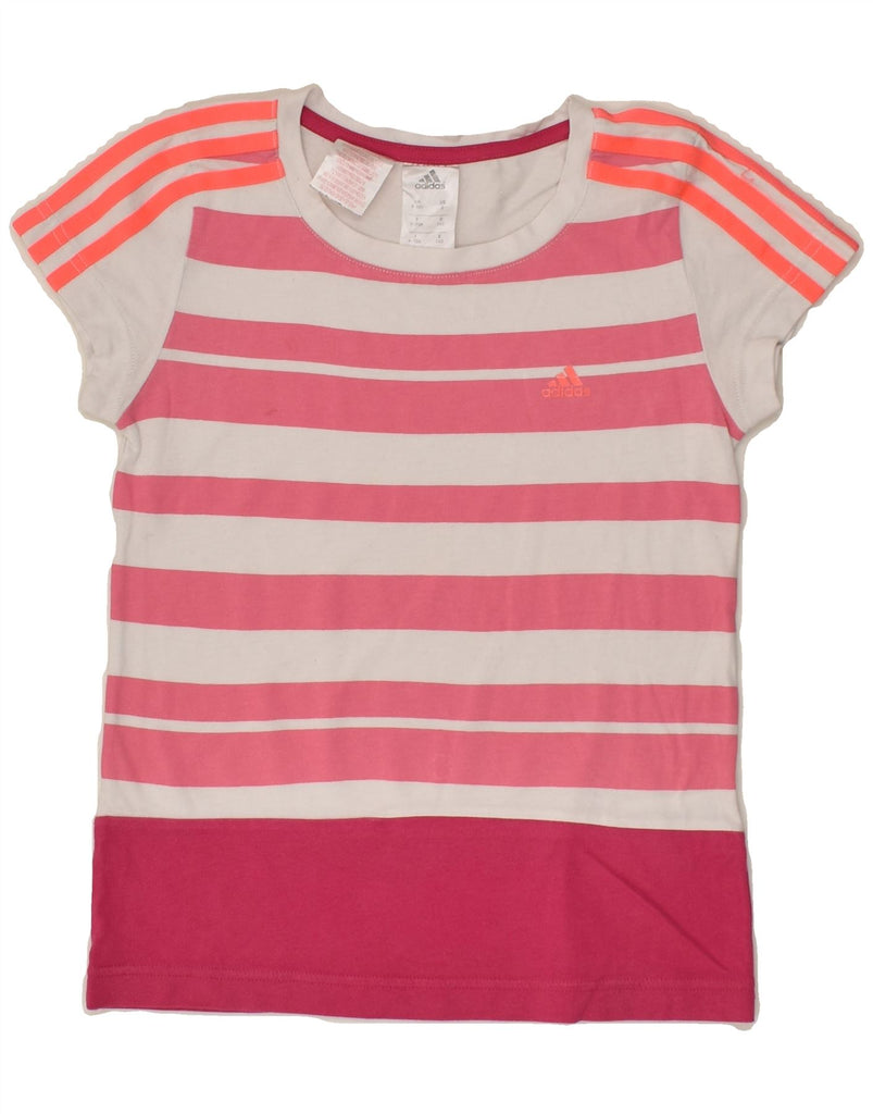 ADIDAS Girls T-Shirt Top 9-10 Years Pink Striped Cotton | Vintage Adidas | Thrift | Second-Hand Adidas | Used Clothing | Messina Hembry 