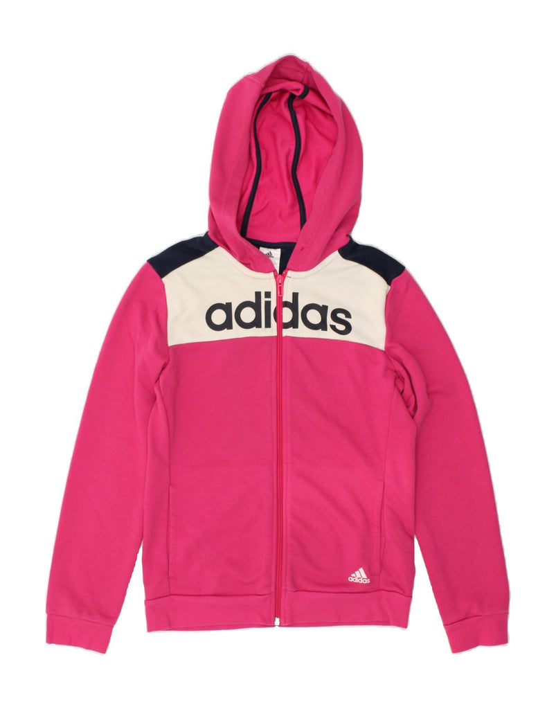 ADIDAS Womens Graphic Zip Hoodie Sweater Size 8/10 Small Pink Colourblock | Vintage Adidas | Thrift | Second-Hand Adidas | Used Clothing | Messina Hembry 