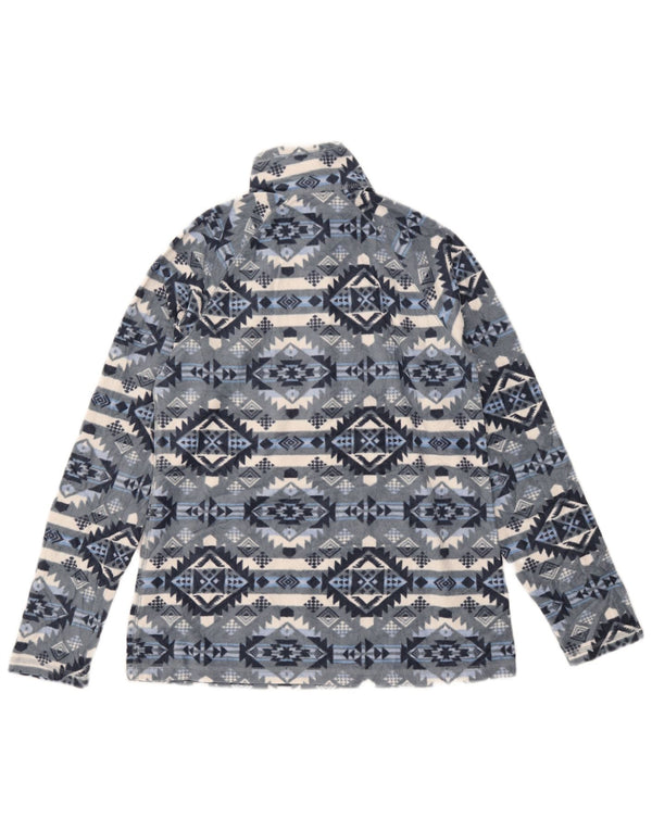 Eddie Bauer Womens Zip Neck Fleece Jumper UK 14 Medium Blue Geometric