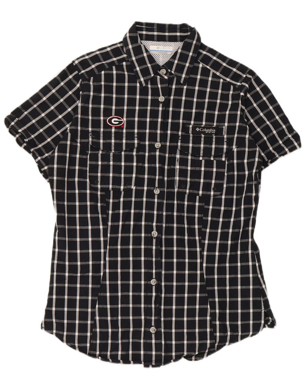 Columbia Womens Short Sleeve Shirt UK 8 Small Black Plaid Cotton Sports