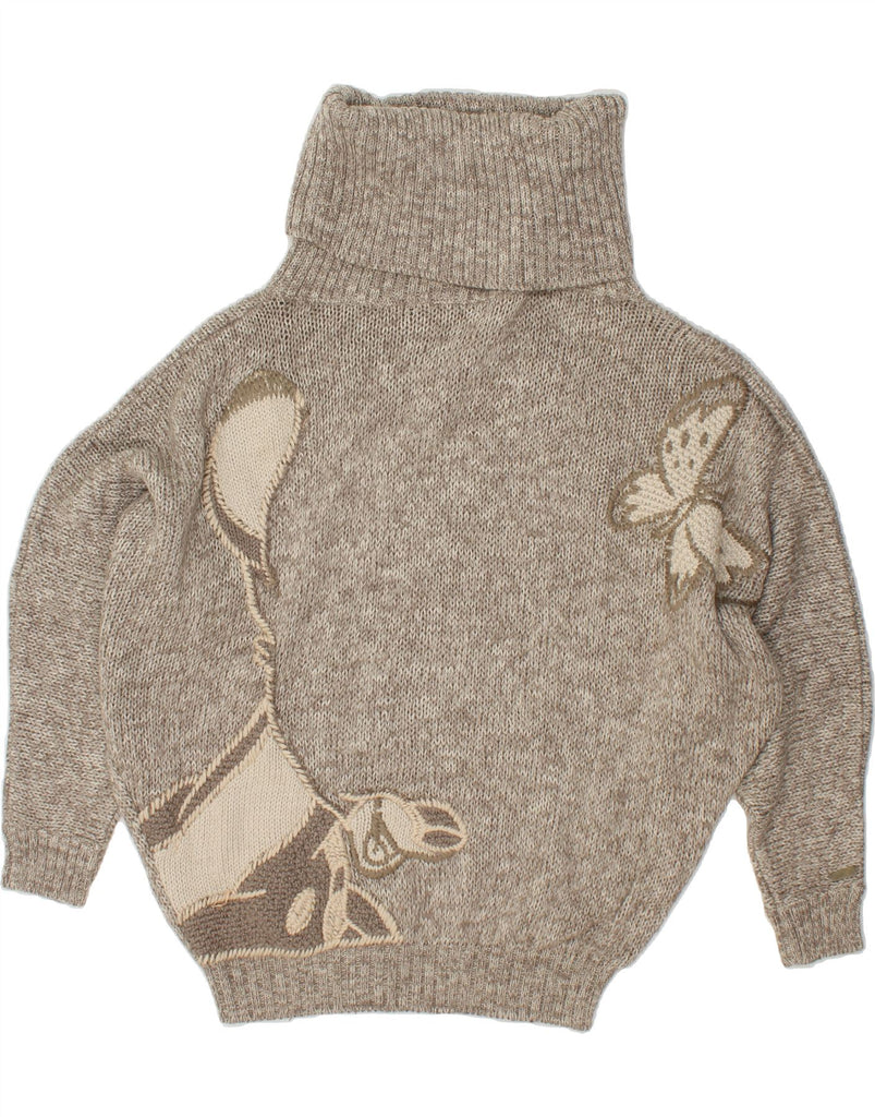 ICEBERG Womens Graphic Roll Neck Jumper Sweater UK 18 XL Grey Flecked Wool Vintage Iceberg and Second-Hand Iceberg from Messina Hembry 
