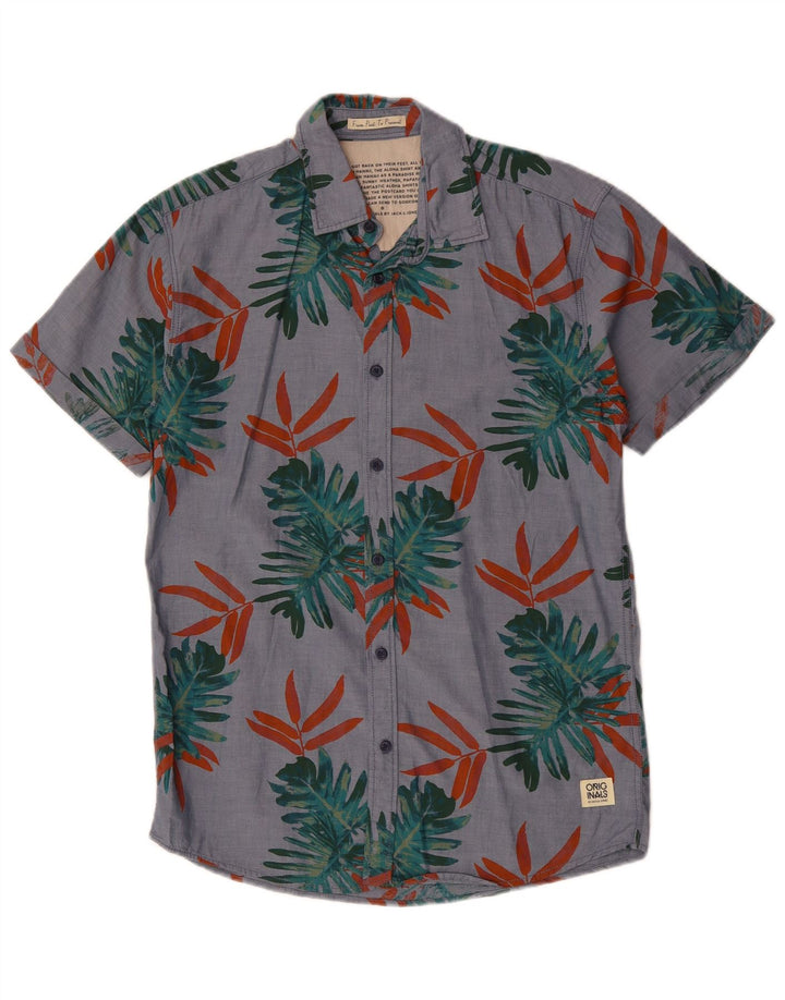 JACK & JONES Mens Short Sleeve Shirt Medium Grey Floral Cotton