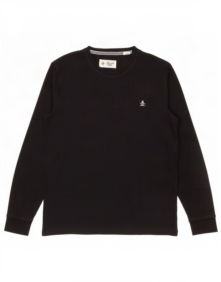 Penguin Mens Top Long Sleeve Small Black Cotton