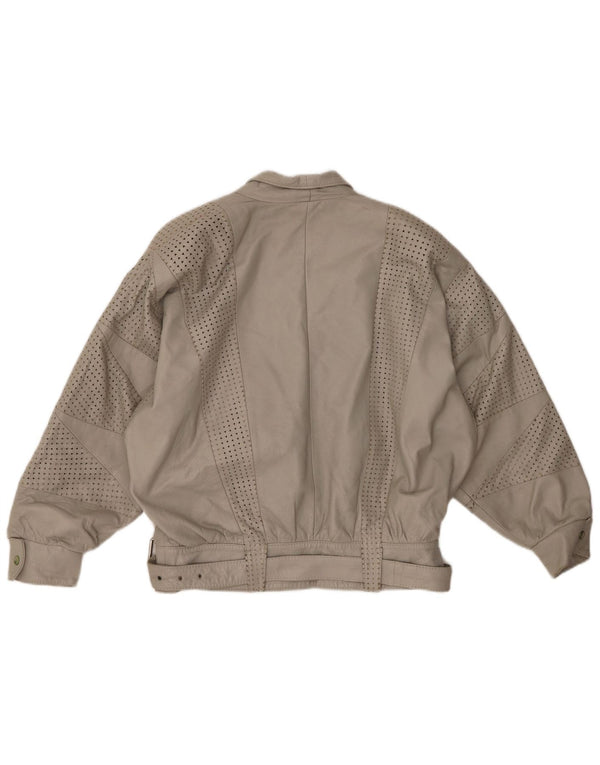 GABRIELLA BENELLI Womens Oversized Jacket EU 36 Small Grey Leather