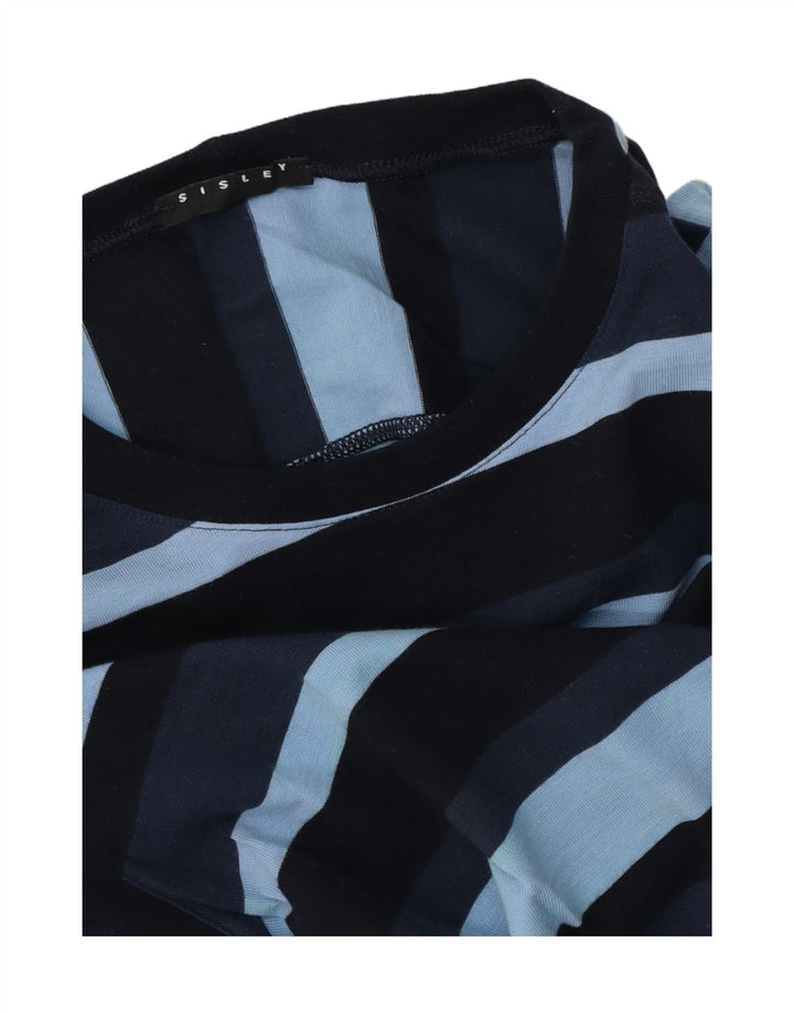 Sisley Mens T-Shirt Top Small Blue Striped Cotton
