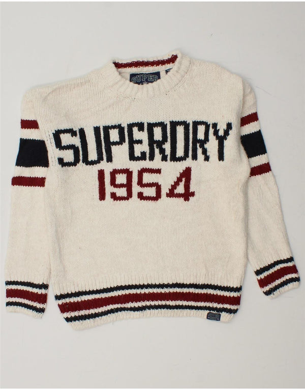 SUPERDRY Womens Crew Neck Jumper Sweater UK 6 XS White Colourblock