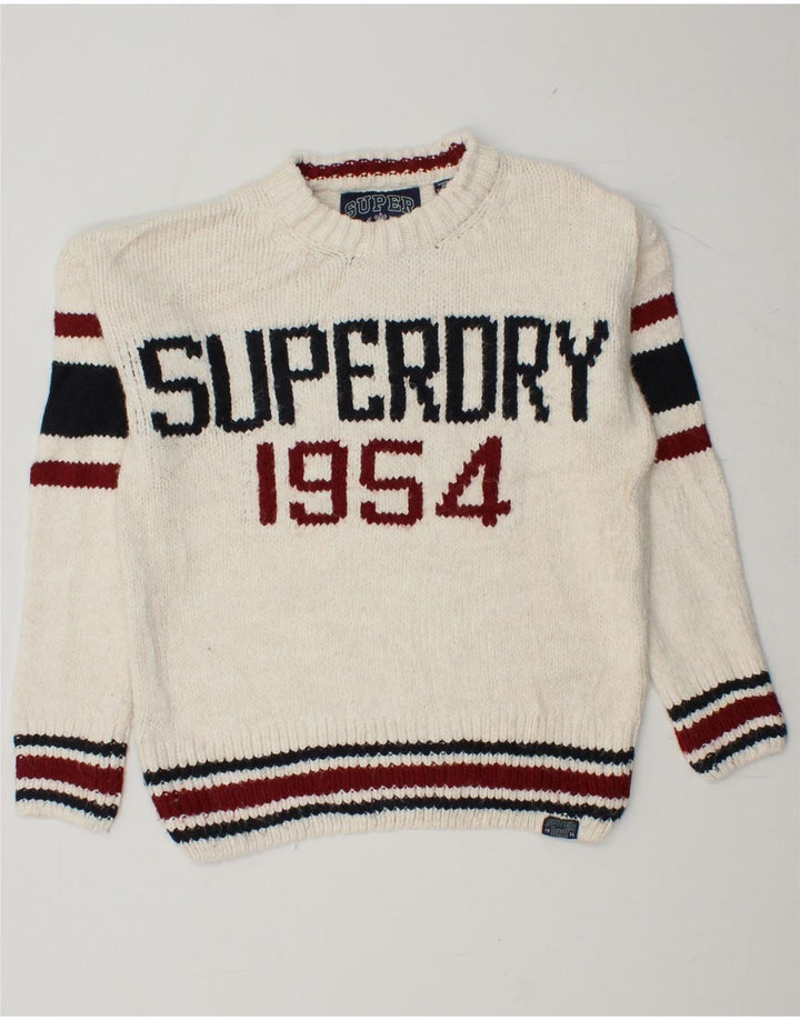 SUPERDRY Womens Crew Neck Jumper Sweater UK 6 XS White Colourblock
