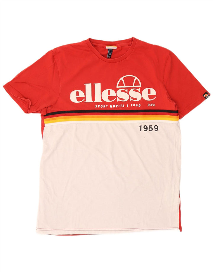 Ellesse Mens Graphic T-Shirt Top Medium Red Colourblock Cotton
