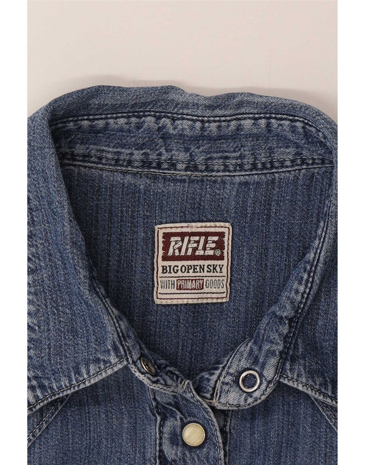 Rifle Womens Denim Shirt UK 16 Large Blue