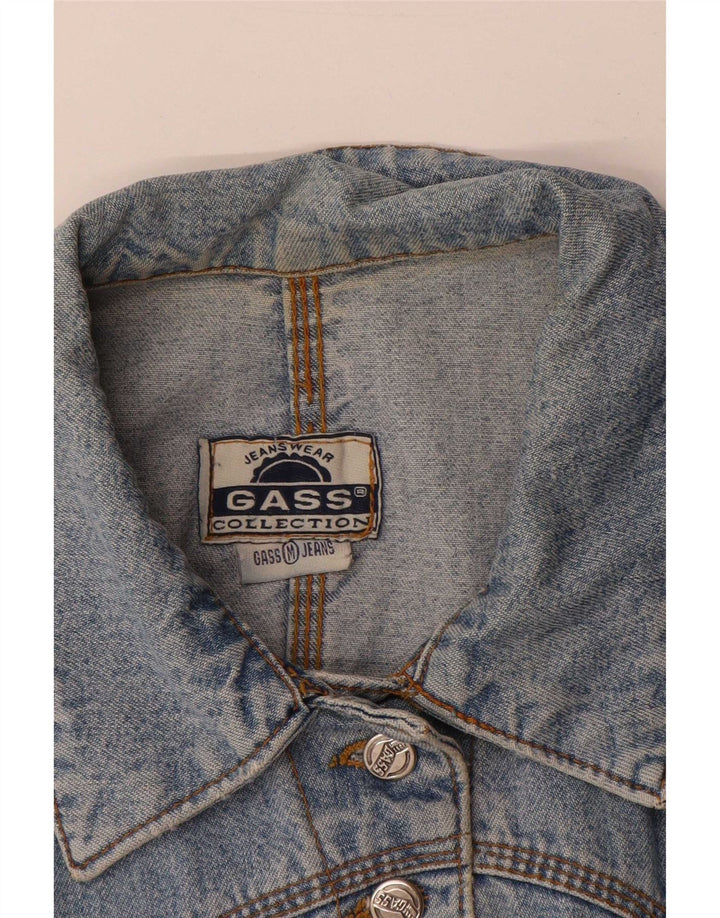 Vintage Womens Crop Denim Waistcoat UK 12 Medium Blue