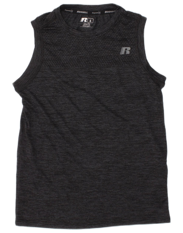 RUSSELL ATHLETIC Boys Dri-Power Vest Top 7-8 Years Medium Grey Flecked