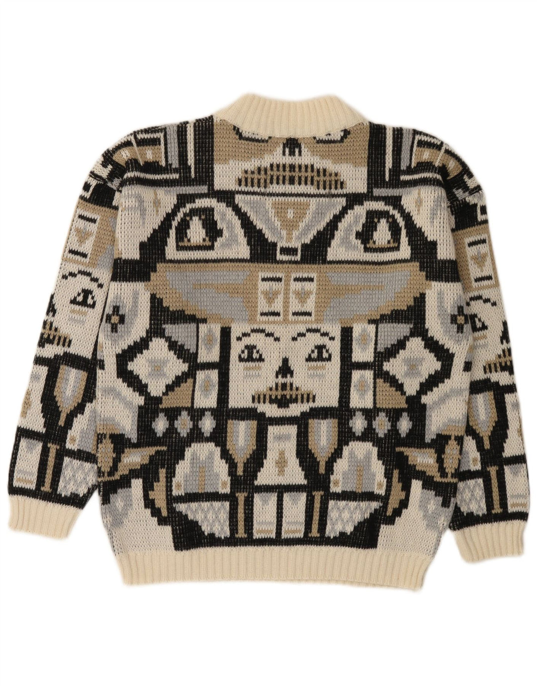 Vintage Mens Mock Neck Jumper Sweater Small Multicoloured Geometric Wool