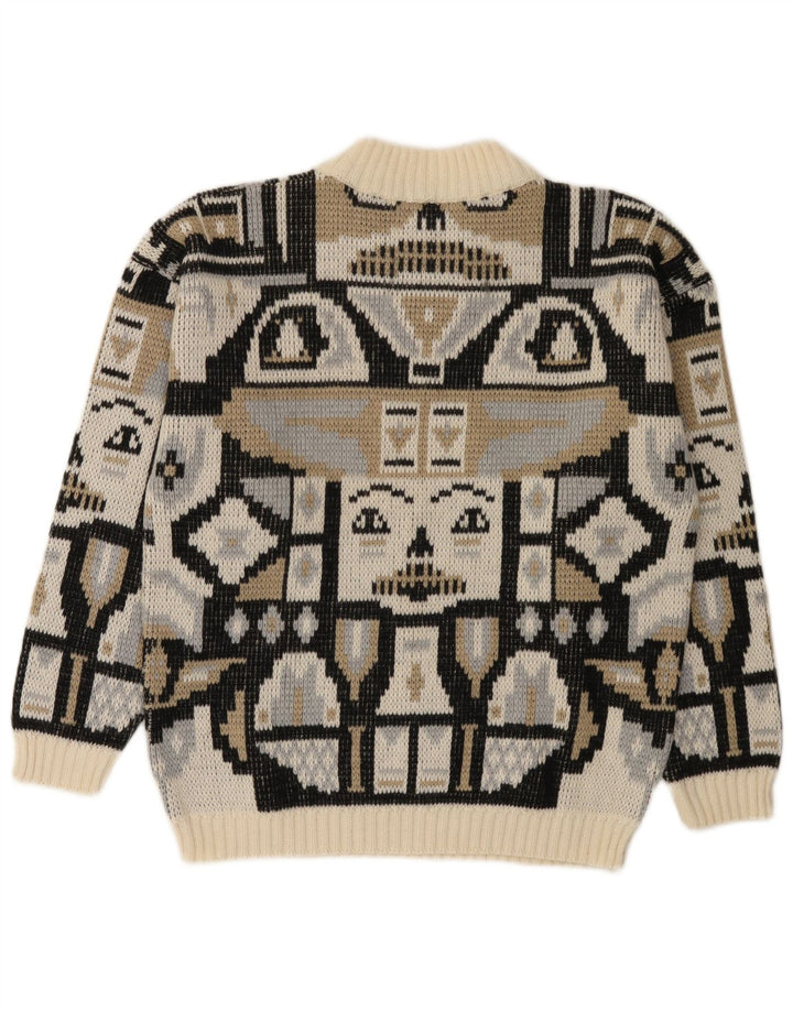 Vintage Mens Mock Neck Jumper Sweater Small Multicoloured Geometric Wool