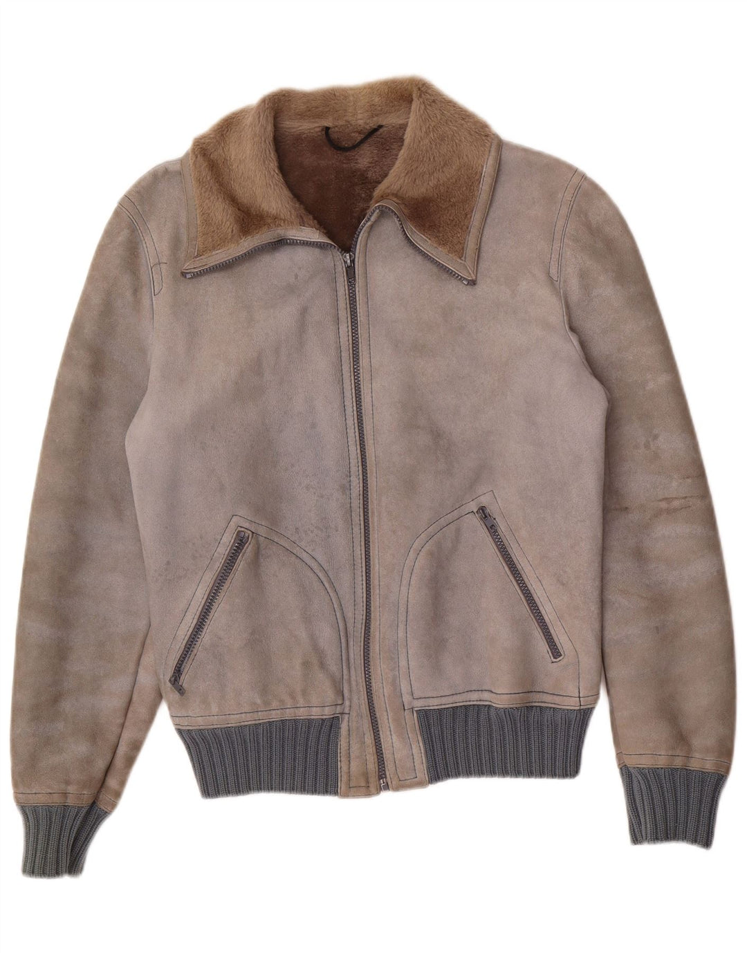 VINTAGE Mens Shearling Jacket IT 48 Medium Grey Shearling
