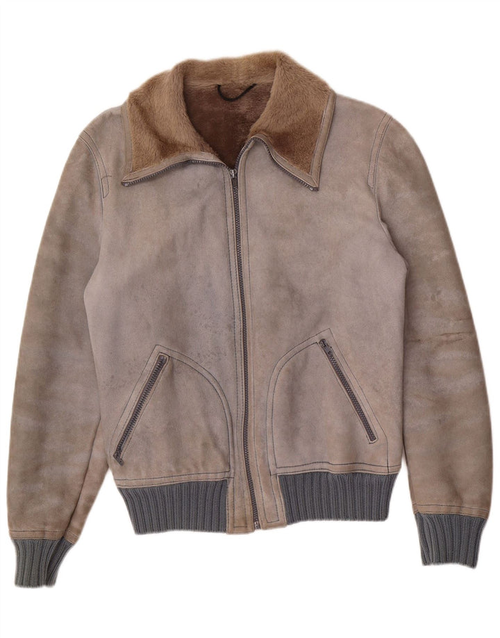 VINTAGE Mens Shearling Jacket IT 48 Medium Grey Shearling