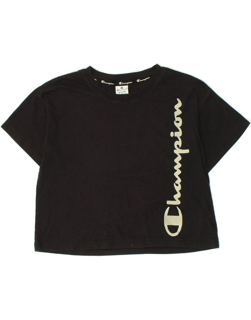 CHAMPION Womens Crop Graphic T-Shirt Top UK 14 Medium Black Cotton Vintage Champion and Second-Hand Champion from Messina Hembry 