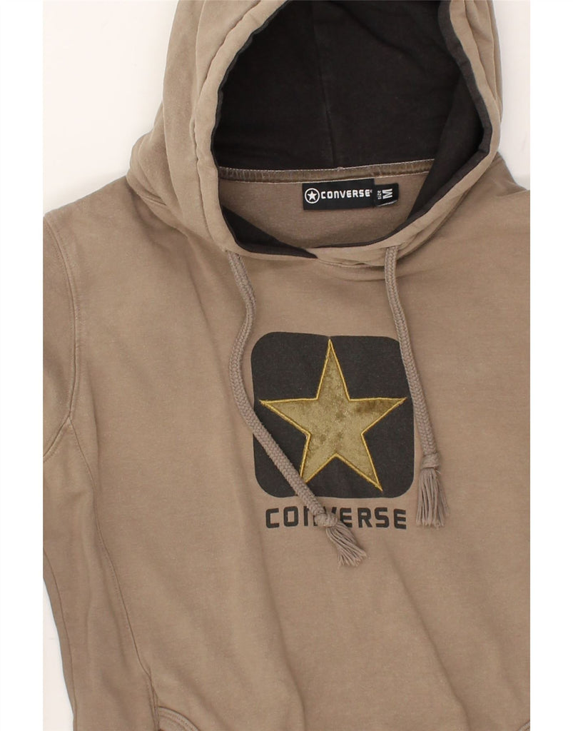 CONVERSE Womens Graphic Hoodie Jumper UK 12 Medium Brown Cotton | Vintage Converse | Thrift | Second-Hand Converse | Used Clothing | Messina Hembry 