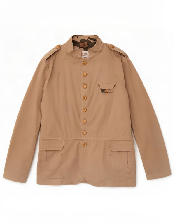 Primo Emporio Mens Military Blazer Jacket IT 48 Medium Beige Cotton