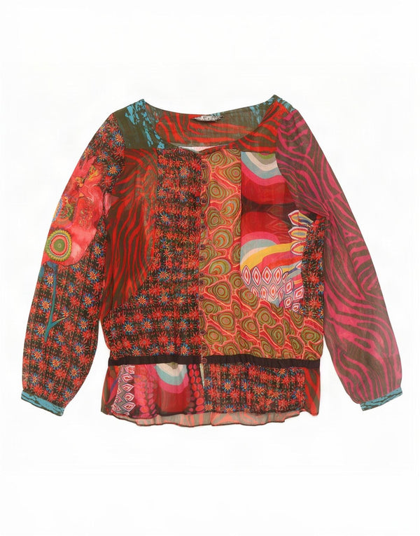 Desigual Womens Long Sleeve Blouse Top EU 40 Medium Multicoloured Patchwork