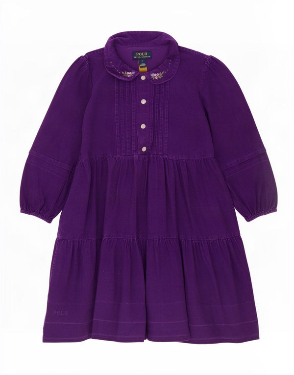 Polo Ralph Lauren Girls Long Sleeve Tiered Dress 5-6 Years Purple Floral