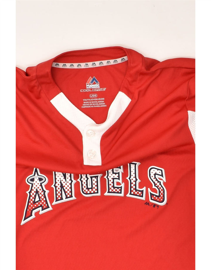 MAJESTIC Boys Angels Jersey Top 12-13 Years Large Red Colourblock | Vintage Majestic | Thrift | Second-Hand Majestic | Used Clothing | Messina Hembry 