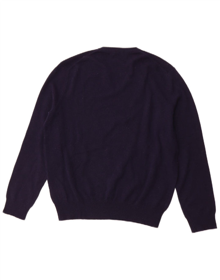 POLO RALPH LAUREN Mens V-Neck Jumper Sweater Medium Navy Blue Merino Wool