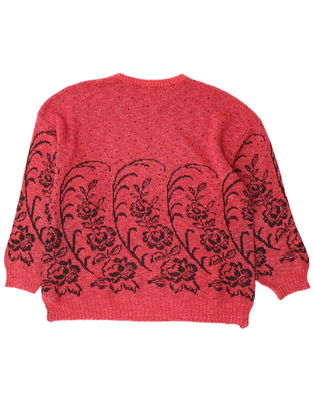 VINTAGE Womens Crew Neck Jumper Sweater UK 16 Large Red Floral