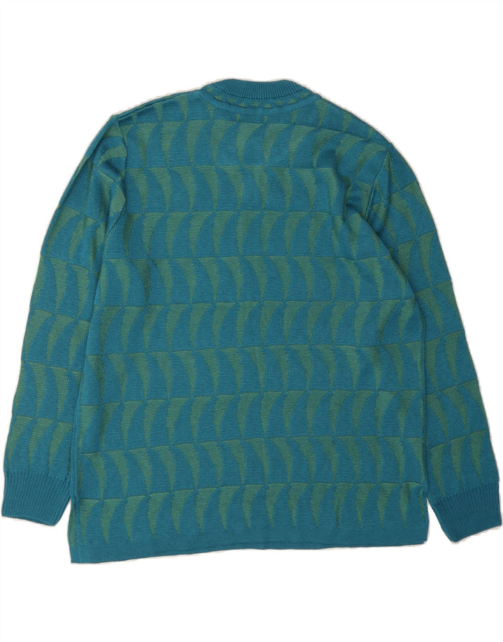VINTAGE Womens Crew Neck Jumper Sweater IT 44/46 Large Blue Geometric Vintage Vintage and Second-Hand Vintage from Messina Hembry 