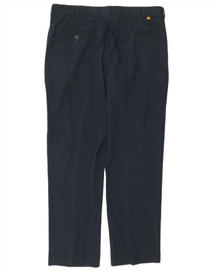 Farah Mens Straight Casual Trousers W34 L29 Navy Blue Polyester