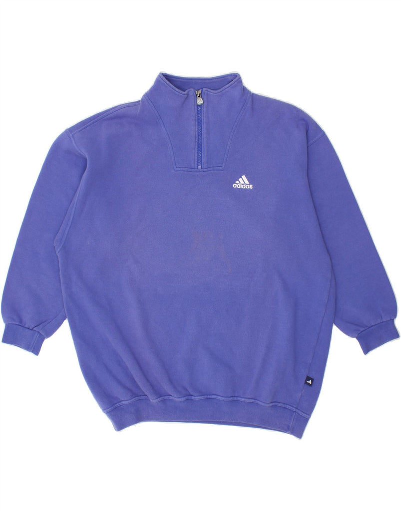 ADIDAS Mens Zip Neck Sweatshirt Jumper UK 42/44 Large Blue Vintage Adidas and Second-Hand Adidas from Messina Hembry 