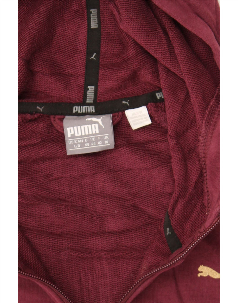 PUMA Womens Graphic Zip Hoodie Sweater UK 14 Large Burgundy Polyester Vintage Puma and Second-Hand Puma from Messina Hembry 