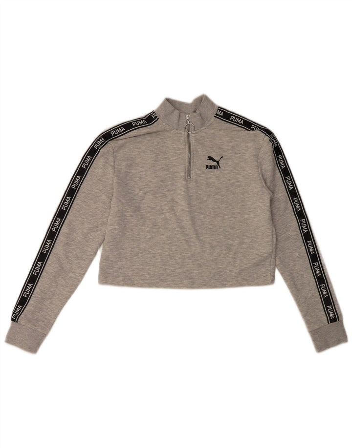 Puma Womens Crop Graphic Sweatshirt Jumper UK 10 Small Grey Colourblock