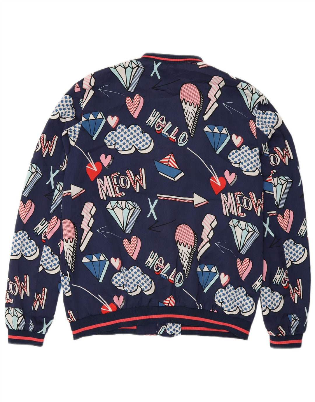 Zara Womens Abstract Pattern Loose Fit Bomber Jacket UK 6 XS Navy Blue
