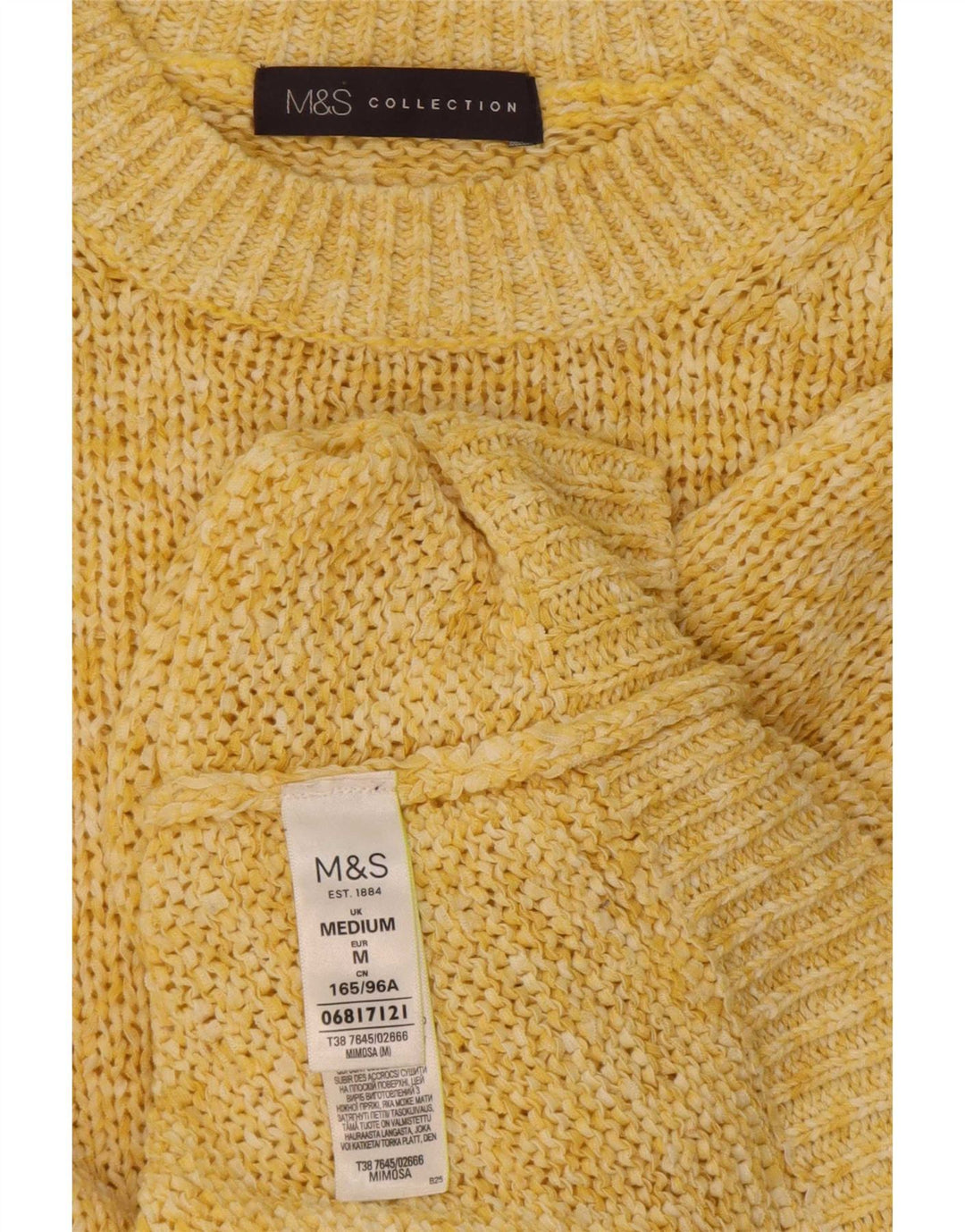 Marks & Spencer Womens Crew Neck Jumper Sweater UK 14 Medium Yellow