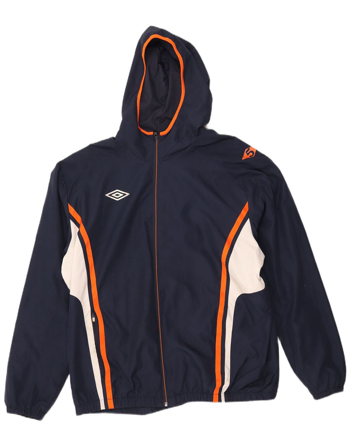Umbro Mens Hooded Rain Jacket UK 44 2XL Navy Blue Colourblock Polyester