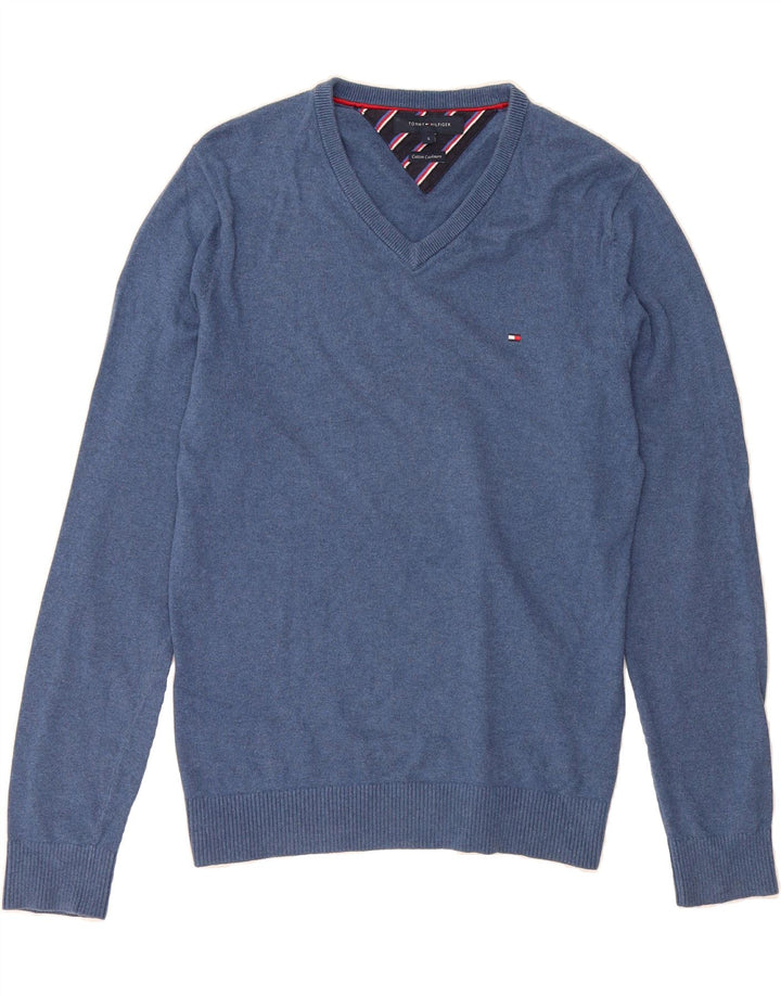 TOMMY HILFIGER Mens V-Neck Jumper Sweater Small Blue Cotton Vintage Tommy Hilfiger and Second-Hand Tommy Hilfiger from Messina Hembry 