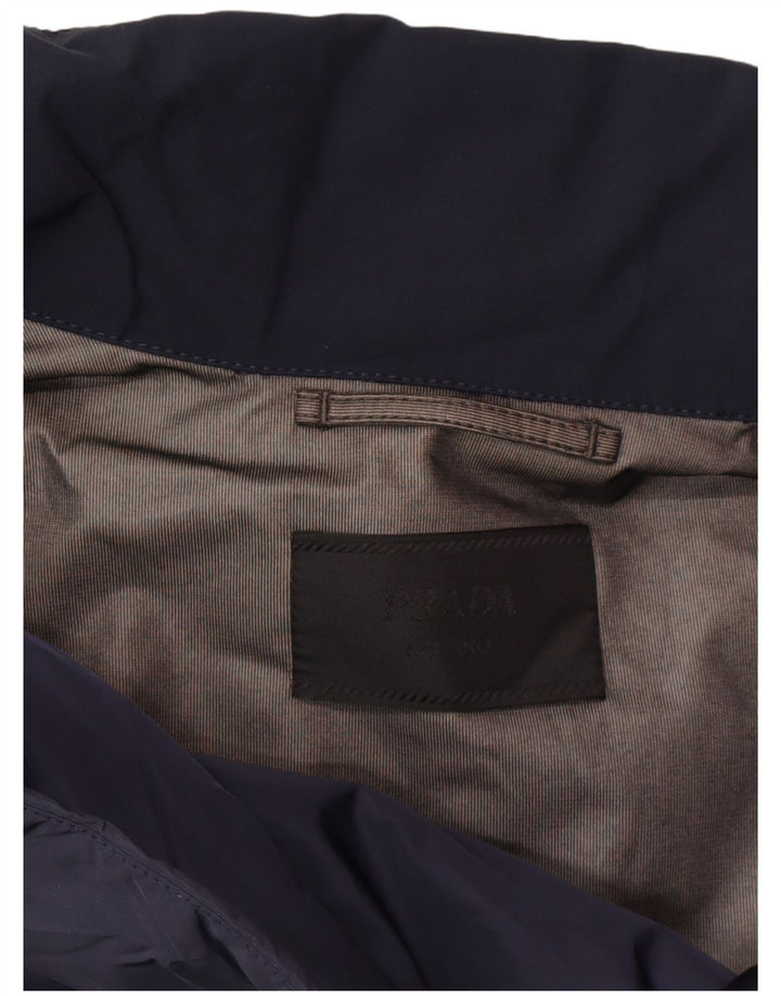 PRADA Mens Windbreaker Jacket IT 52 XL Navy Blue Polyester Classic