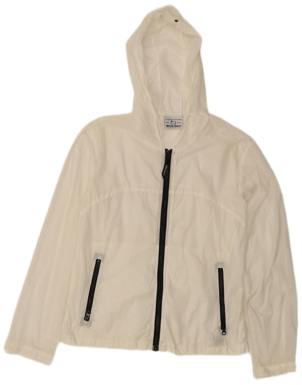 Woolrich Womens Hooded Rain Jacket UK 14 Medium White Nylon